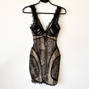 Bebe Black Lace Overlay V Neck Corset Bustier Dress Evening Party Size Small